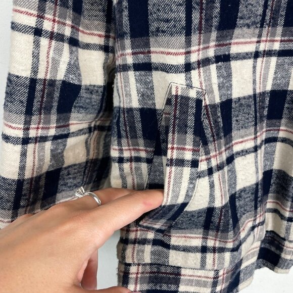 Jenni Kayne Flannel Checked Coyote Fur Collar Full Zip Jacket Navy Ivory M - Picture 10 of 12